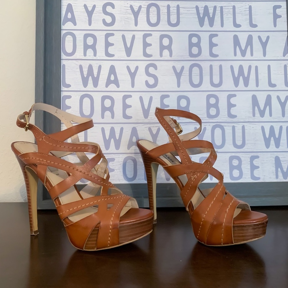 Guess Cognac Platform Heels Size 6